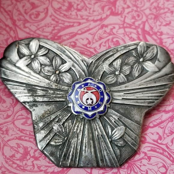 Vintage Jewelry - Vintage Shriners brooch Art Nouveau broach pin silver tone butterfly
